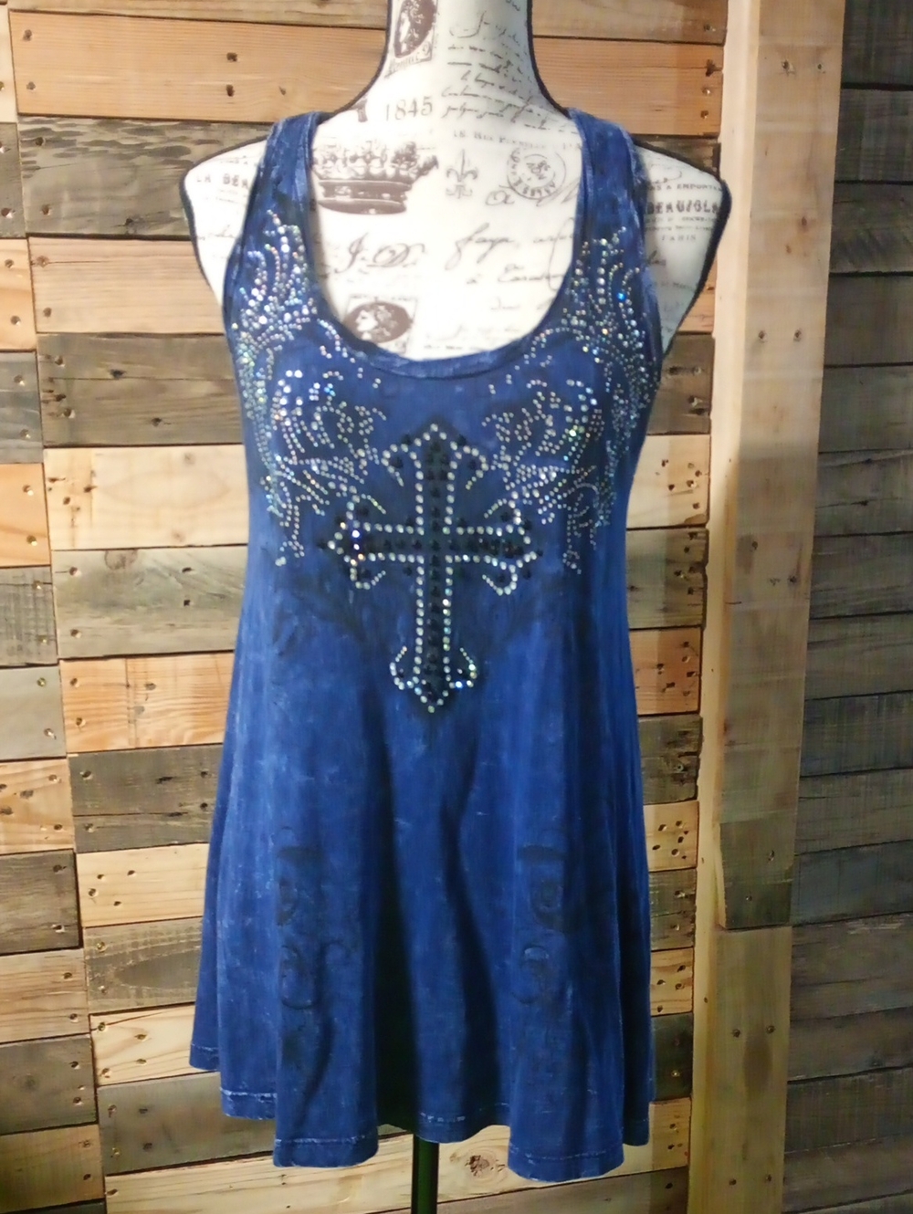 Vocal Navy Blue Studded Cross A-Line Tank Tunic Sz Small